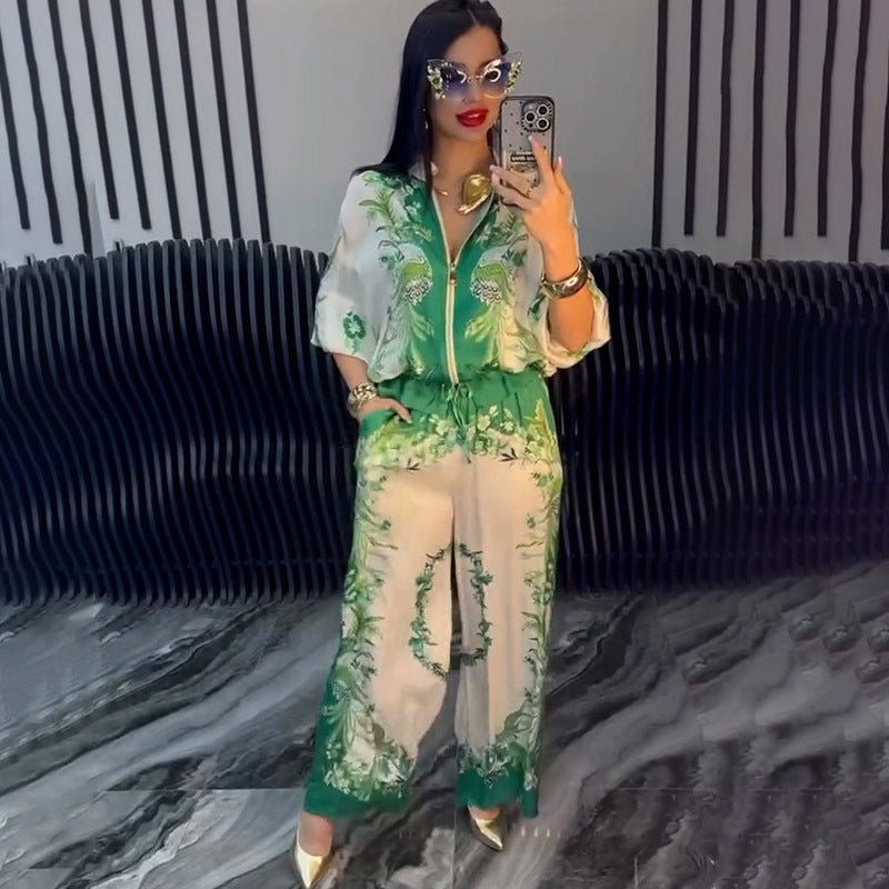 Three-dimensional Printed Flowers Baseball Drawstring Trousers Two-piece Set