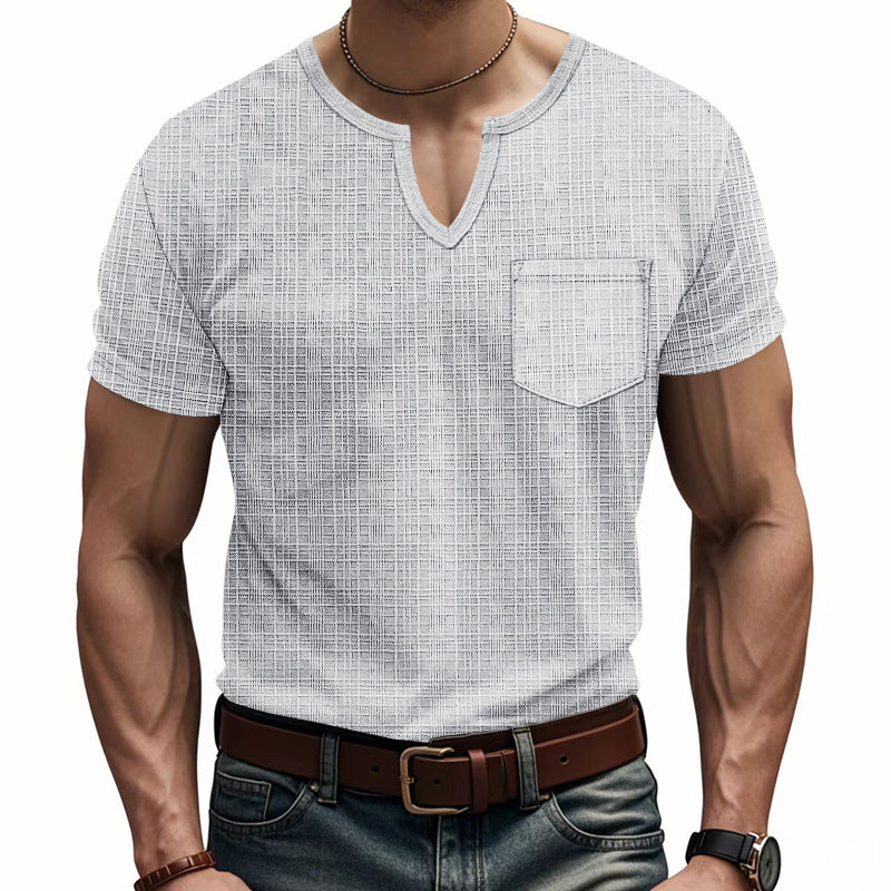 Men's Loose Casual Breathable V-neck Solid Color Short Sleeve