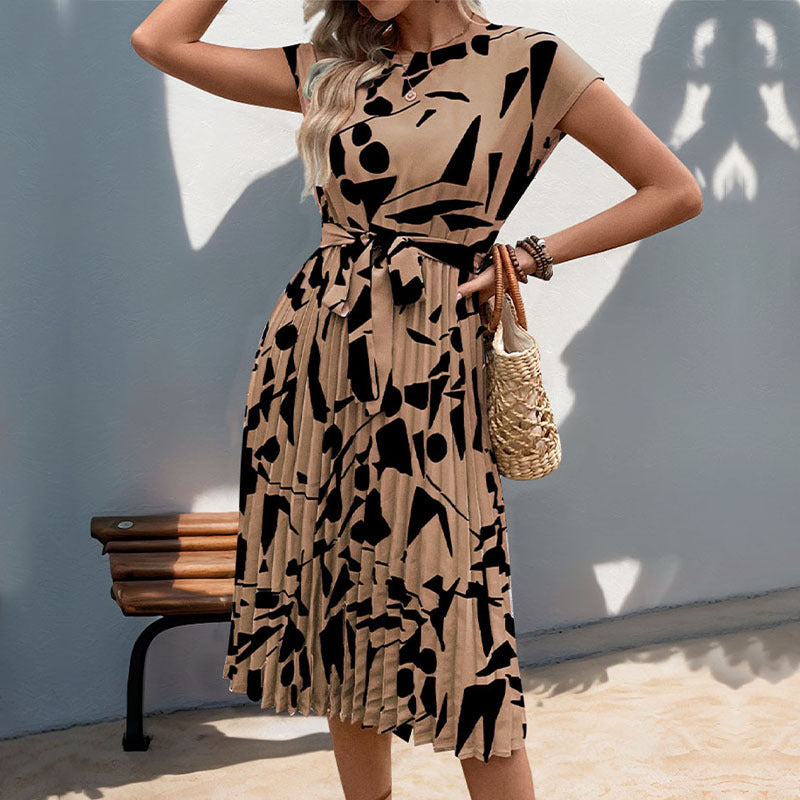 Summer Women's Geometric Print Pleated Dress