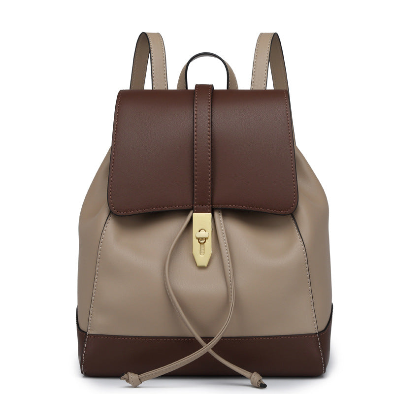 Sac à dos personnalisé en cuir véritable pour femme 30x25x12cm Kaki Café Marron