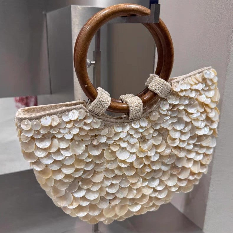 Handmade Natural Shell PU Bag with Sandwich Pocket