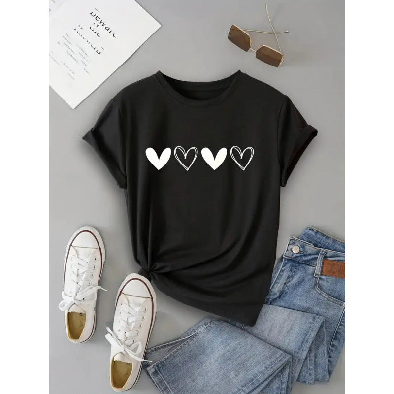 Women's Short Sleeve Valentine's Day Heart 3D Round Neck Top