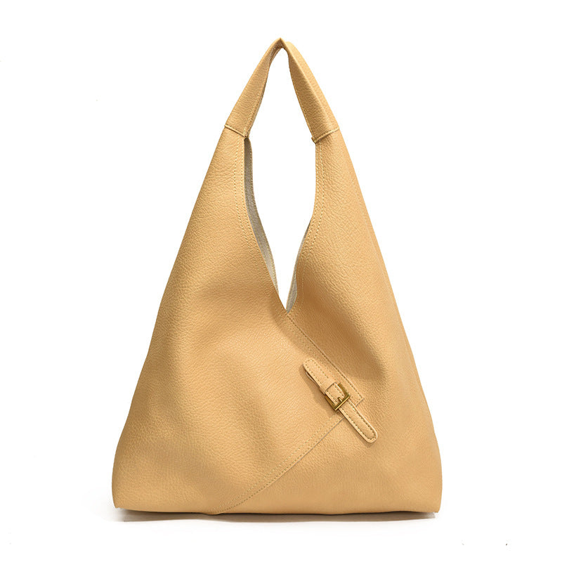 Fashionable Solid Color Soft Leather Underarm Bag Simple Large Capacity