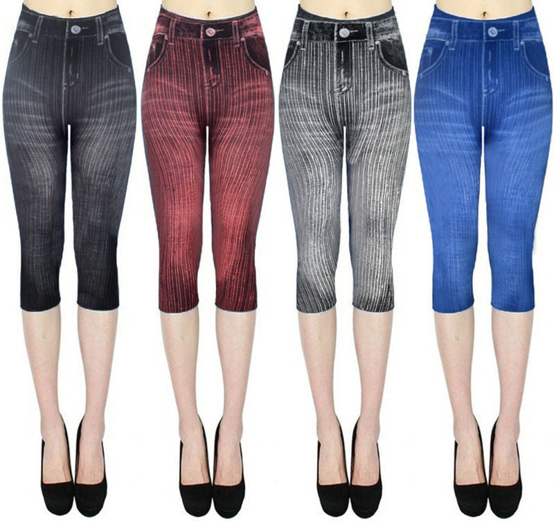Printed Stretch Cropped Slim Fit Hip-Raise Jeans for Women