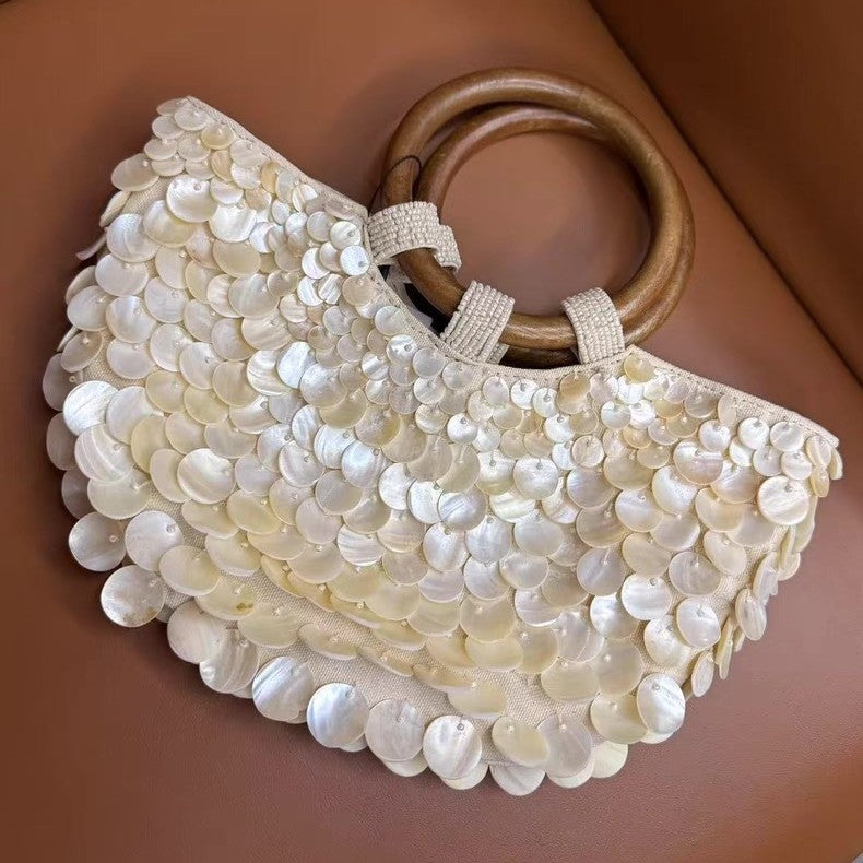 Handmade Natural Shell PU Bag with Sandwich Pocket