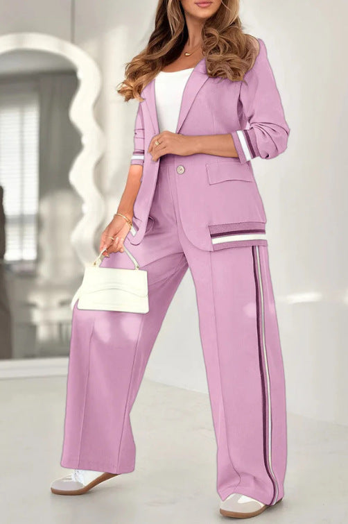 Fashion Rib 2-Piece Women's Suit Jacket & Trousers