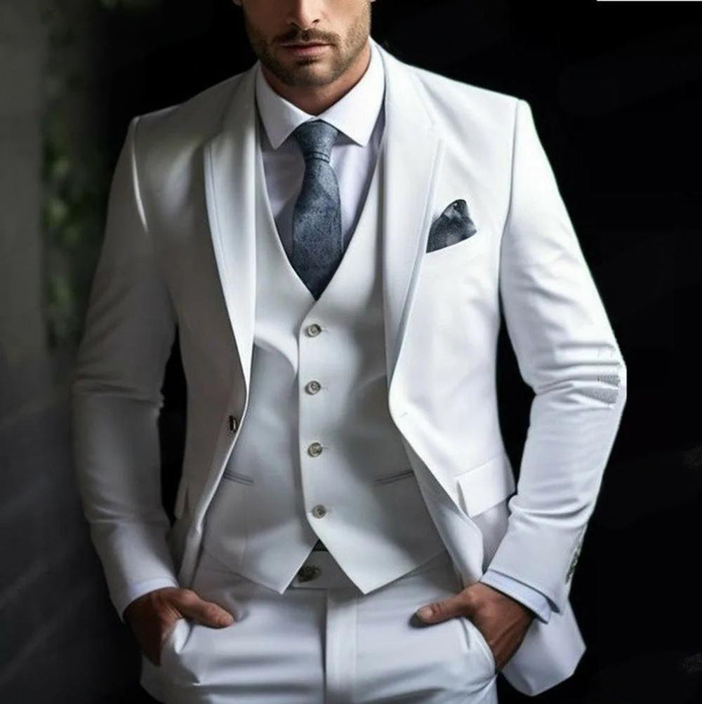 Men's Slim Fit Three-Piece Solid Color Suit Polyester Blend