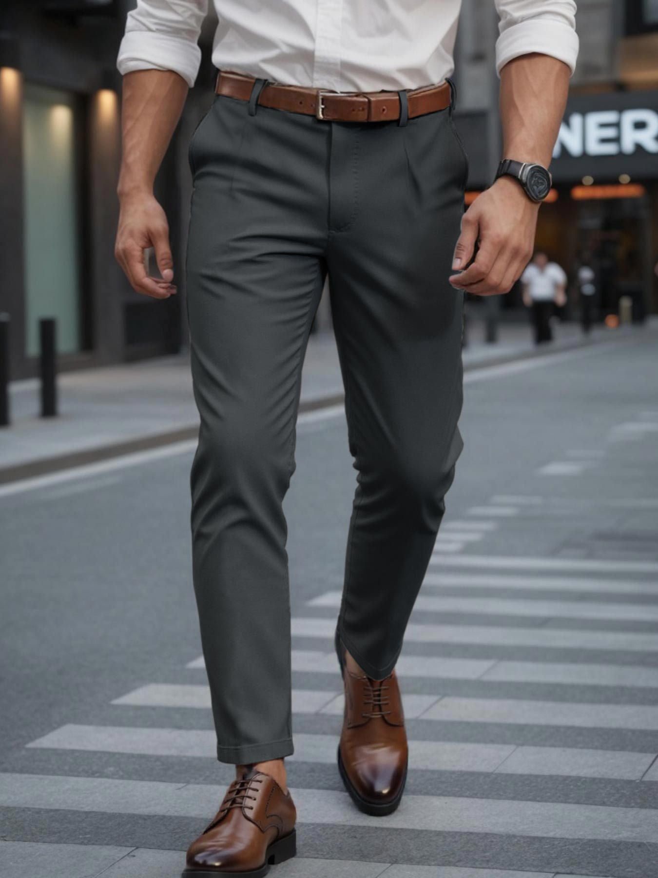 Men's Straight Business & Casual Trousers in Dark Gray, Black, Cement Gray