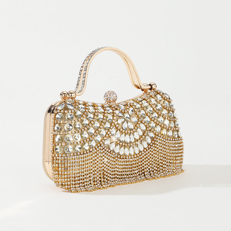 Rhinestone Tassel Chain Box Dinner Bag for Women