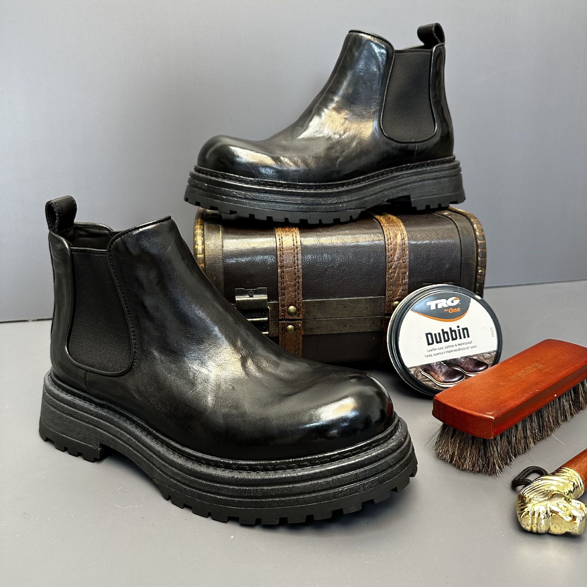 Bottes montantes Martin rétro en cuir véritable pour hommes
