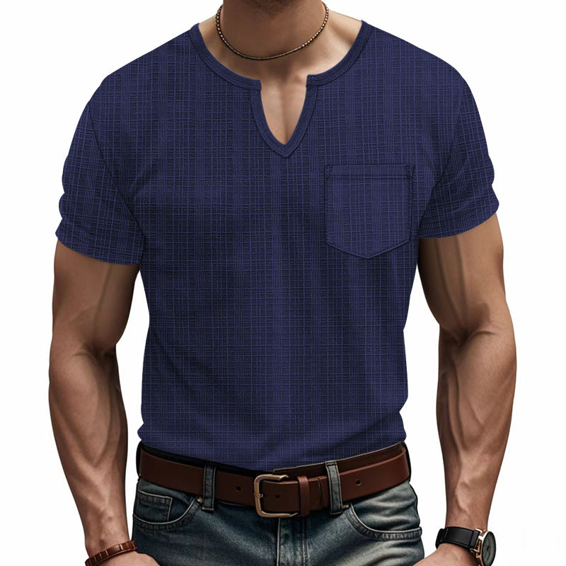 Men's Loose Casual Breathable V-neck Solid Color Short Sleeve