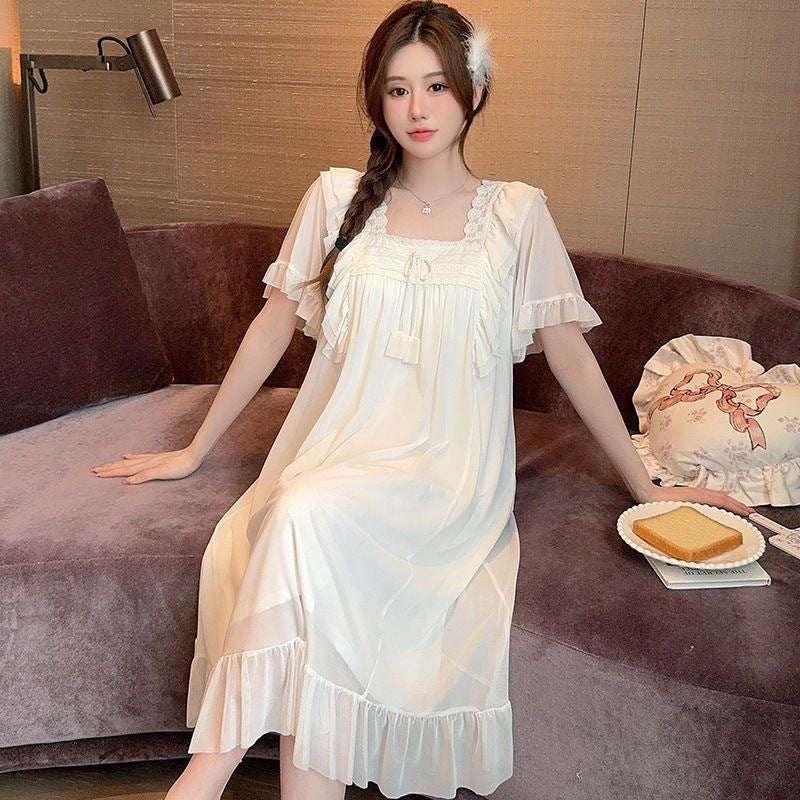 Mesh Lace Summer Fairy Princess Pajamas in White, Pink, Light Purple & Matcha, Sizes M-XXL