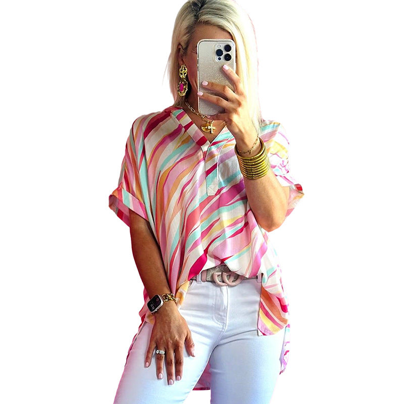 Color Blocking Pullover Half Sleeve Top