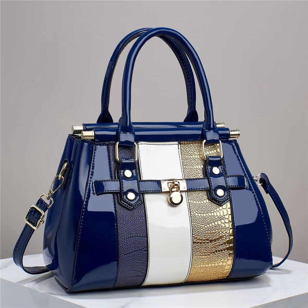 Large Capacity Vertical Stitching Leather Lizard Pattern Shoulder Bag