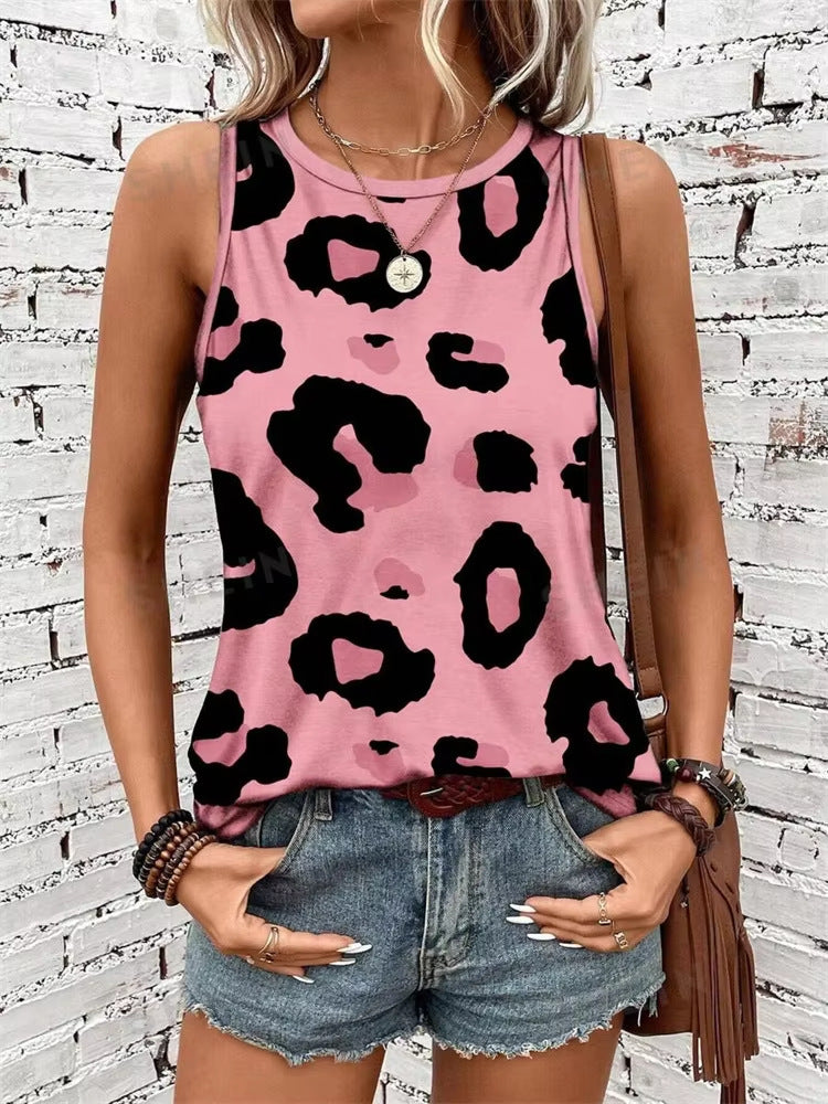 Casual Flow High Quality Leopard Print Round Neck Vest