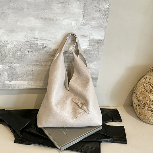 Fashionable Solid Color Soft Leather Underarm Bag Simple Large Capacity