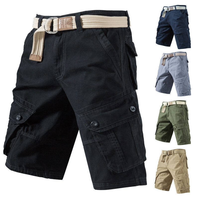 Short cargo d'été en coton avec poches Couleur unie