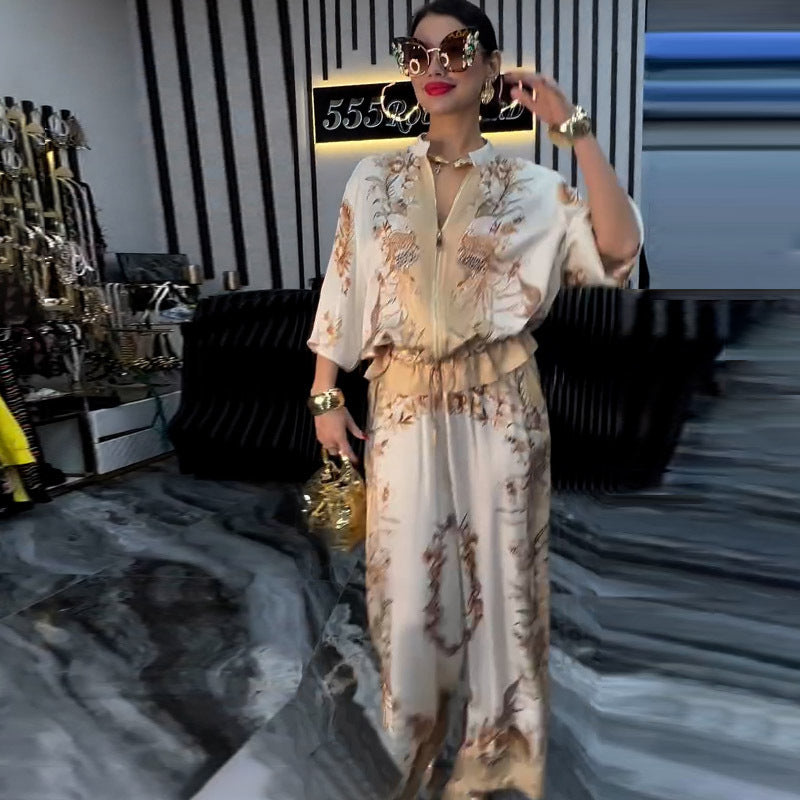 Three-dimensional Printed Flowers Baseball Drawstring Trousers Two-piece Set