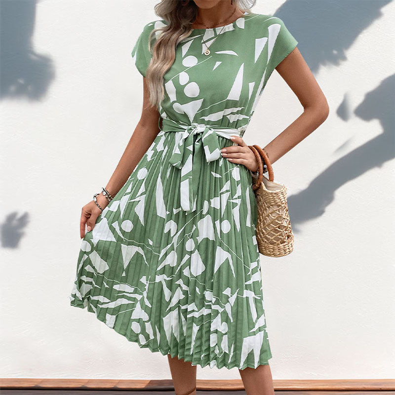Summer Women's Geometric Print Pleated Dress