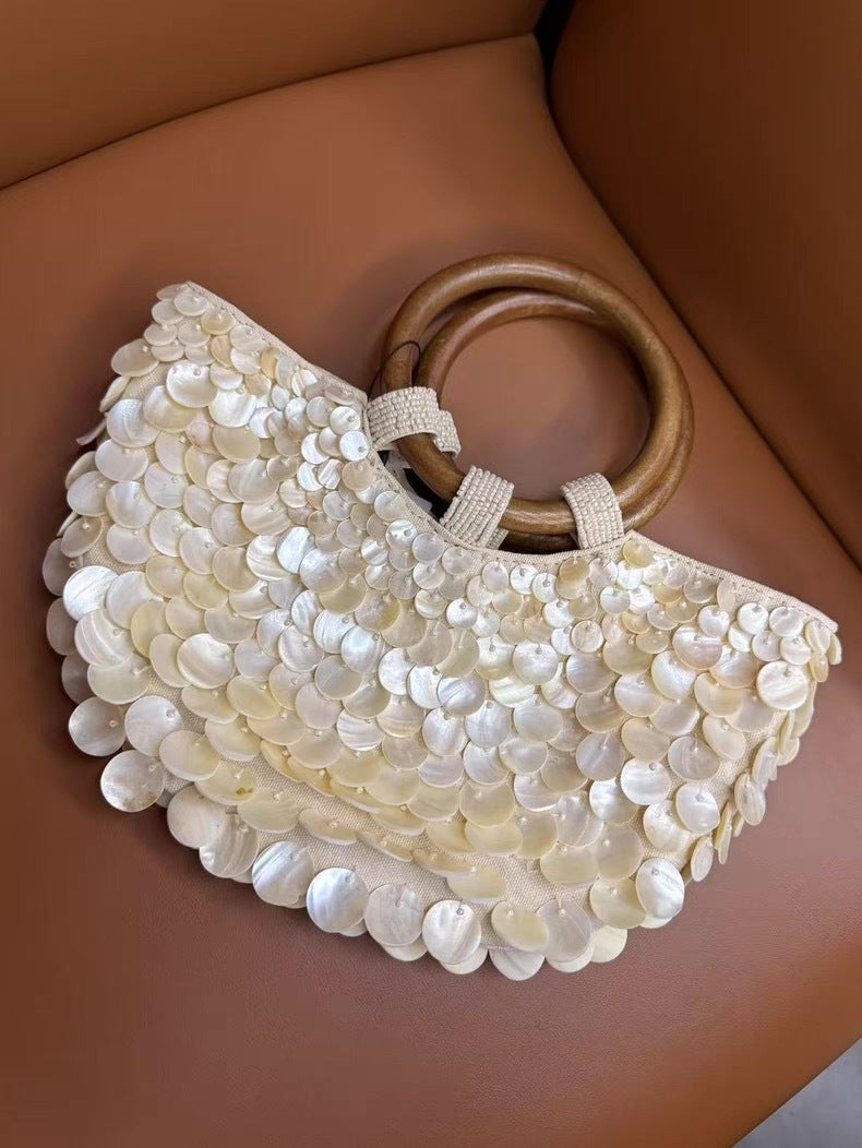 Handmade Natural Shell PU Bag with Sandwich Pocket