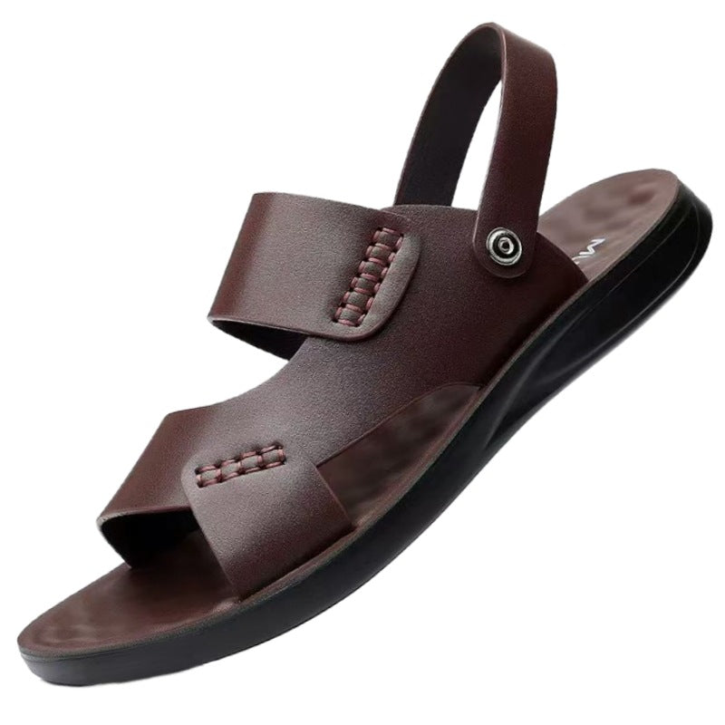 Men's Two-Way Outdoor Platform Sandals in Light Brown & Black
