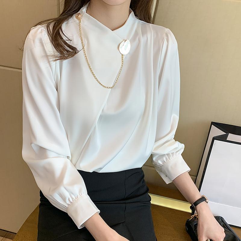 Professional Style Draping Satin Chiffon Top