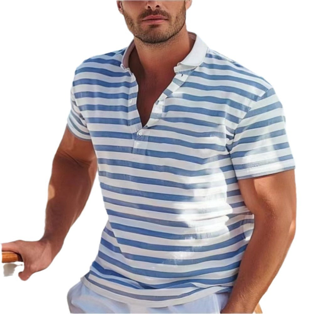 Men's Short-sleeve Polo Shirt Striped Casual Top