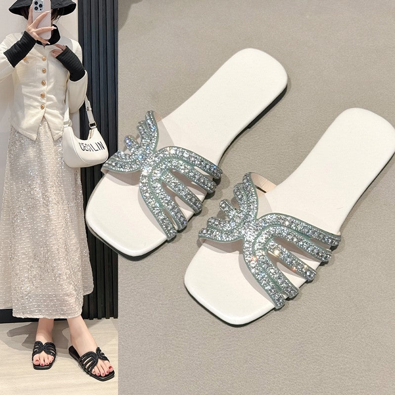 Solid Color Lightweight Rhinestone Ornament Ladies' Sandals