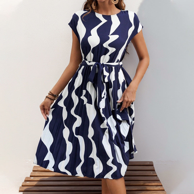 Summer Women's Geometric Print Pleated Dress