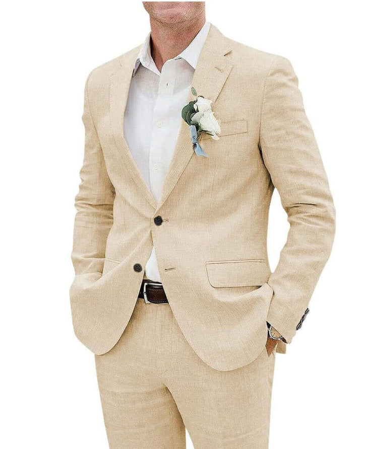 Men's Slim Fit Linen Two-Piece Business Casual Suit