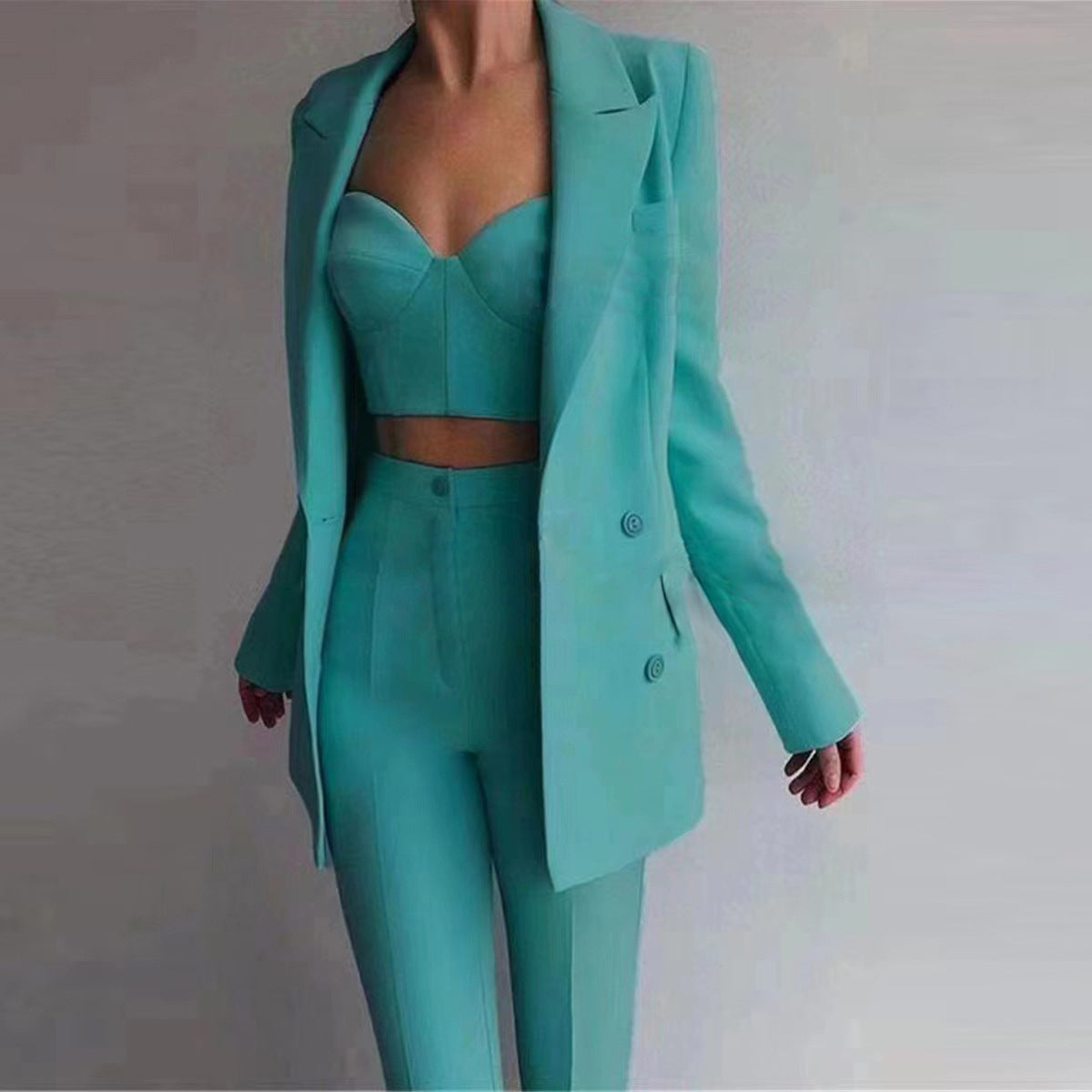Ensemble tailleur chic décontracté pour femme : veste, corset et pantalon