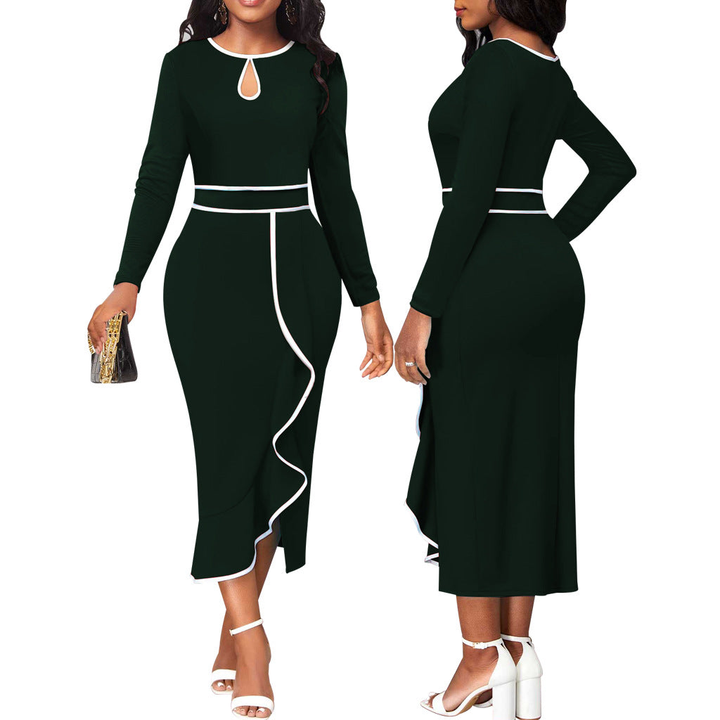 Lotus Leaf Women's Long Sleeve Mid-Length Dress