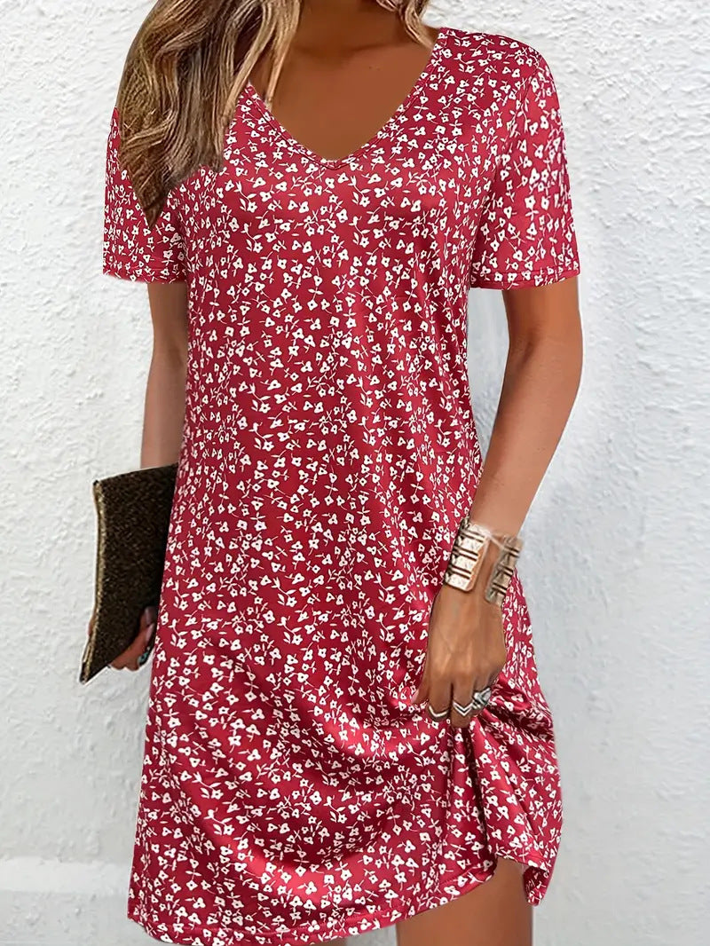 Casual V-Neck Mid-Length A-Line Dress for Women