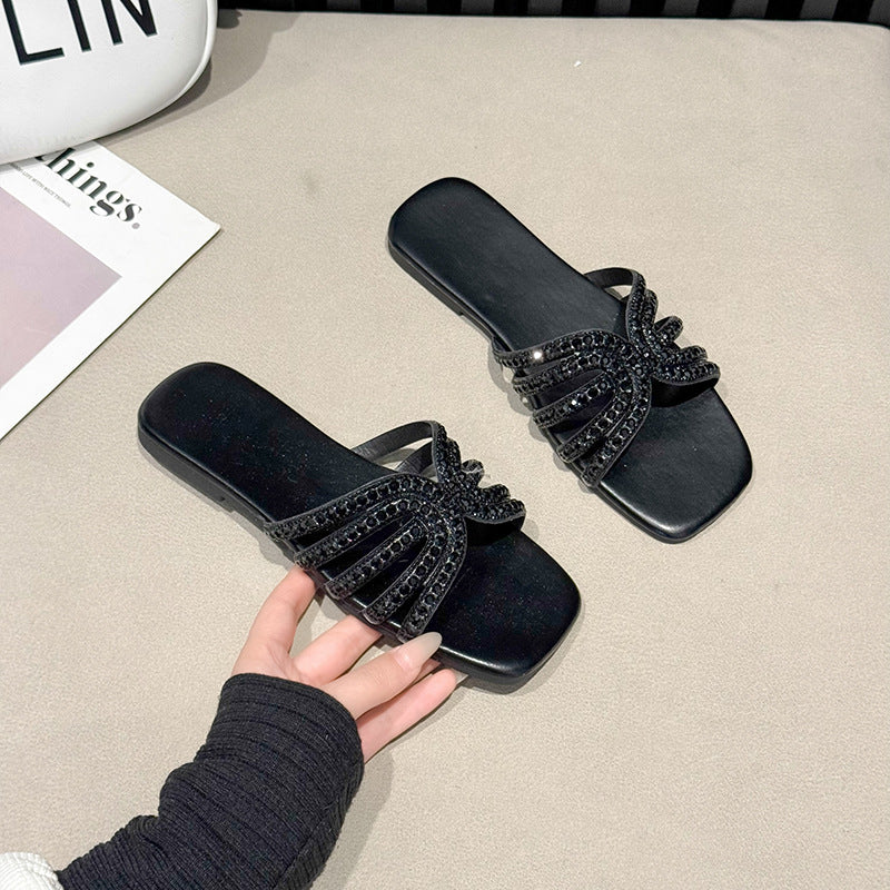 Solid Color Lightweight Rhinestone Ornament Ladies' Sandals