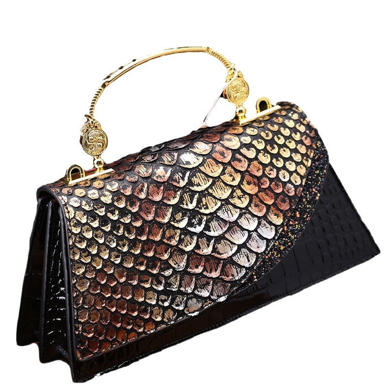 Genuine Leather Black Shoulder Messenger Bag with Three-Dimensional Pocket