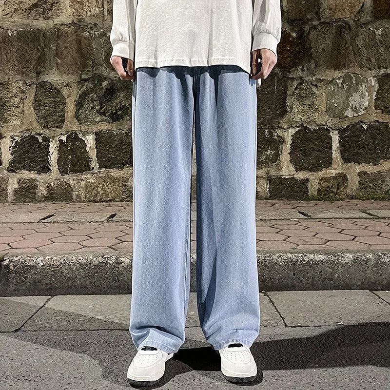 Jean américain ample droit taille mi-haute en polyester pour homme