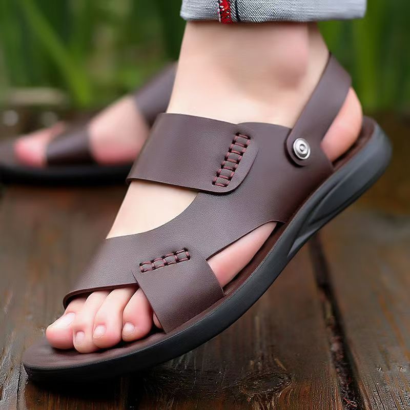 Men's Two-Way Outdoor Platform Sandals in Light Brown & Black