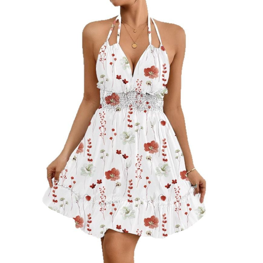 Robe sexy imprimée avec bretelles fines et dos nu, style européen et américain pour femmes