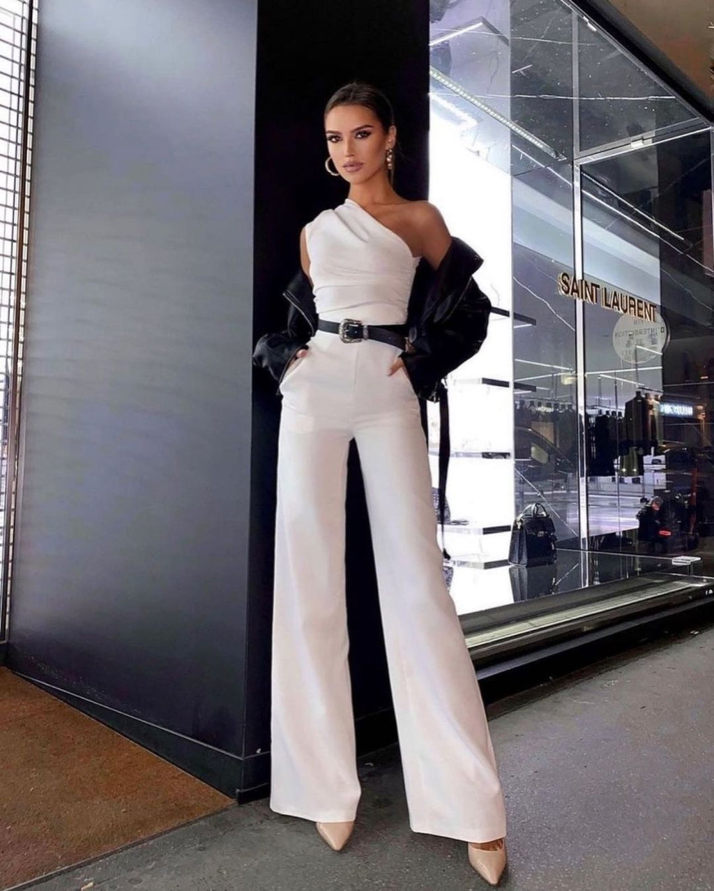 Women’s Lace-Up Sleeveless Viscose Jumpsuit in White, Black & Lotus Root Colors