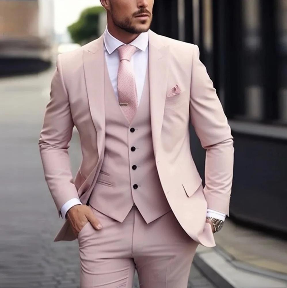 Men's Slim Fit Three-Piece Solid Color Suit Polyester Blend