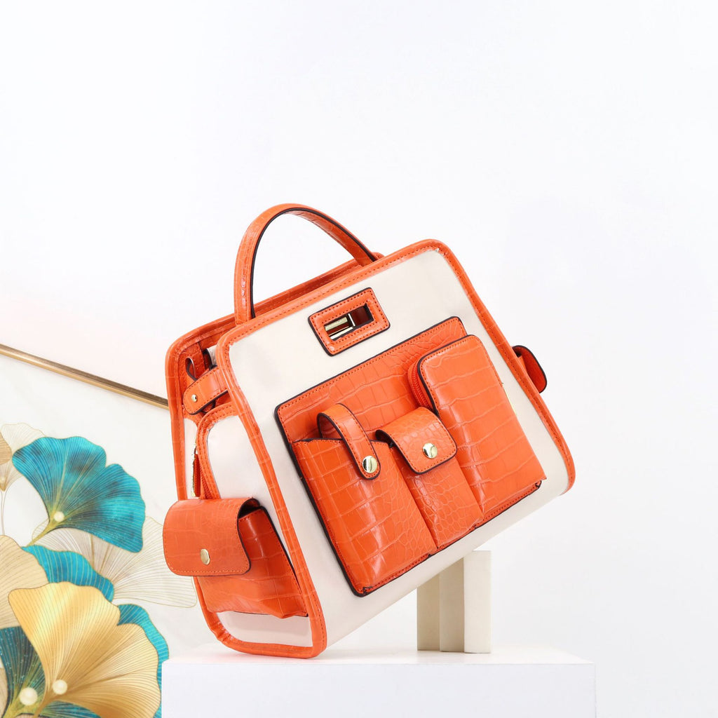 Textured Crocodile Pattern PU Polyester Handbag 33x24x17cm