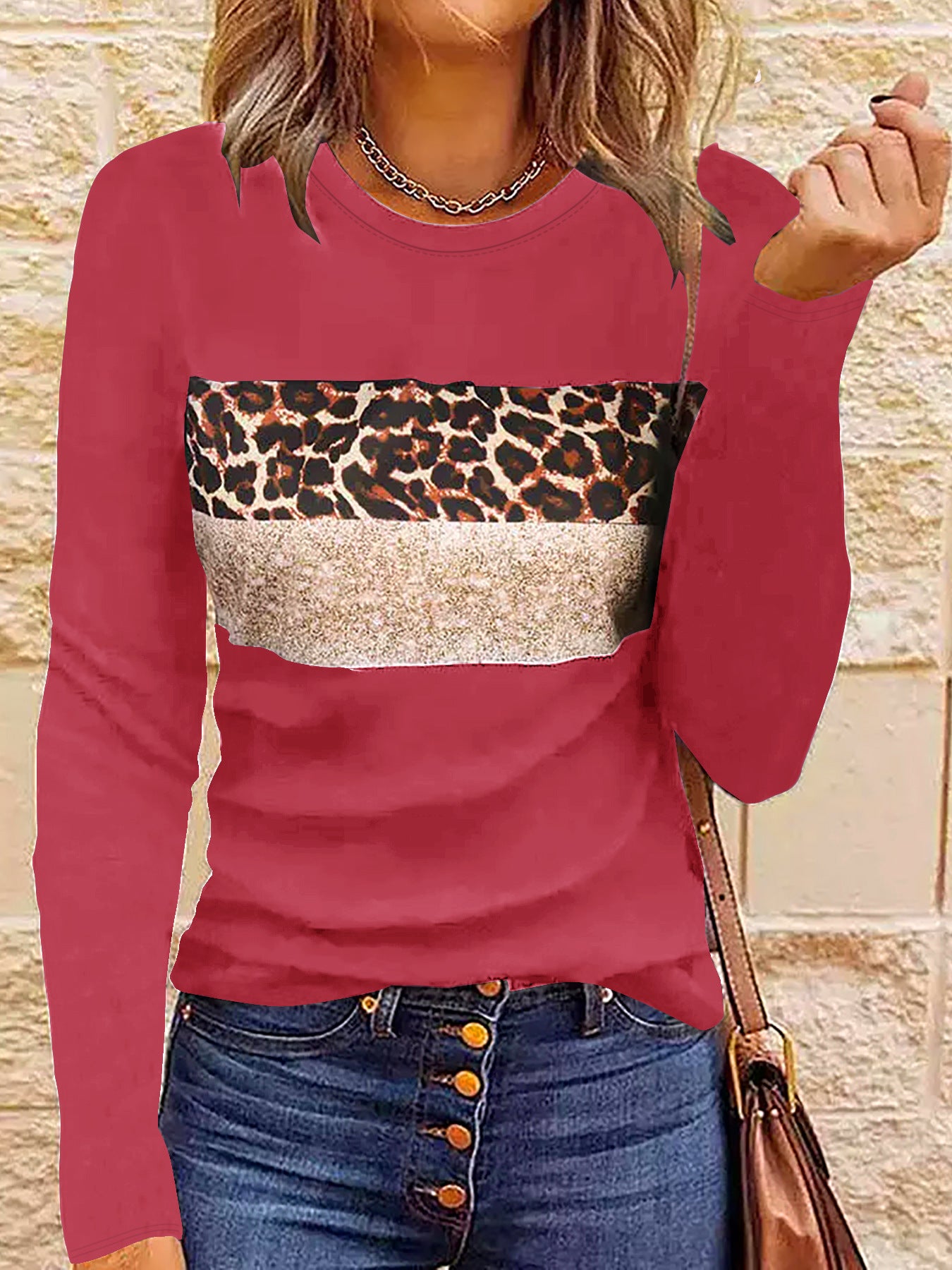 Women's Casual Long Sleeve Fitted Printed T-Shirt Polyester