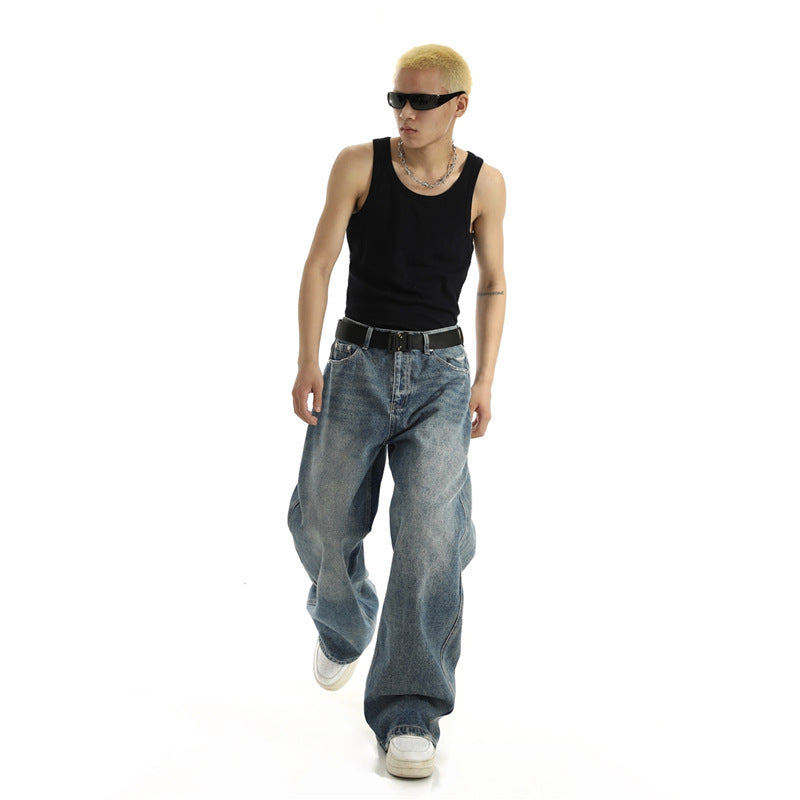 American-Style Retro Spring-Summer Skinny Jeans for Men in Blue