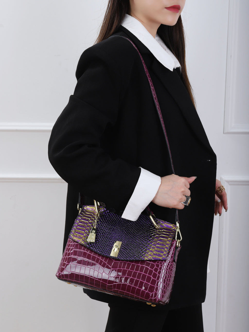 Colorful Crocodile & Snake Pattern Women's Crossbody Handbag