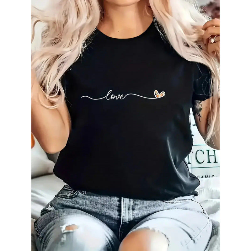 Women's Short Sleeve Valentine's Day Heart 3D Round Neck Top