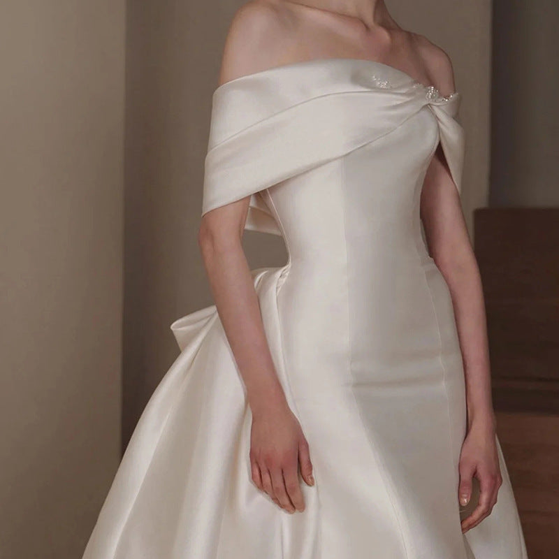 Robe de mariée sirène en satin blanc taille haute pour femme