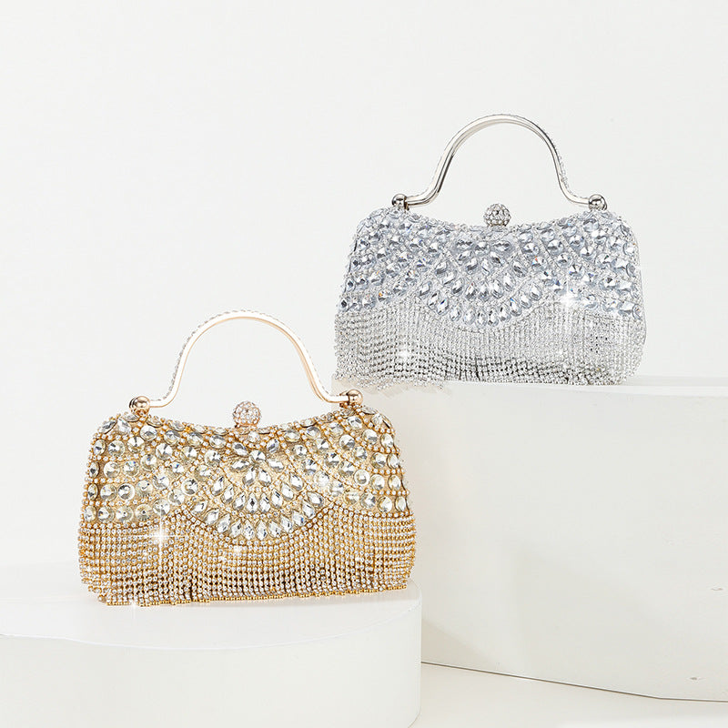 Rhinestone Tassel Chain Box Dinner Bag for Women