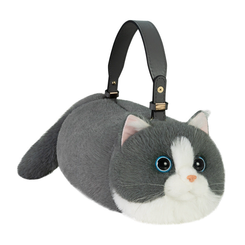 Simulation Animal Plush Three-Flower Cat Shoulder Bag