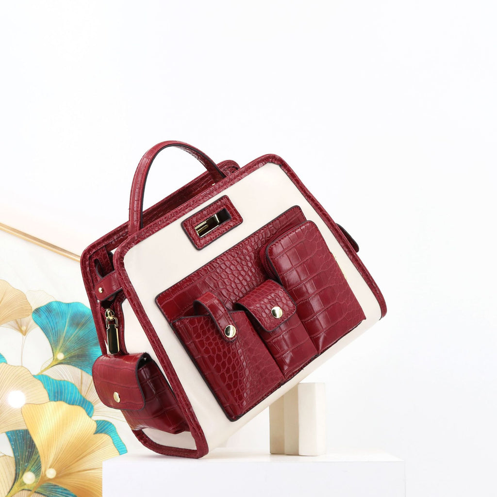 Textured Crocodile Pattern PU Polyester Handbag 33x24x17cm