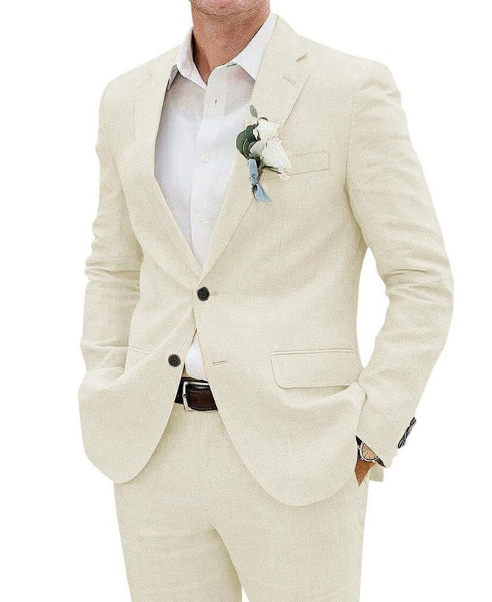 Men's Slim Fit Linen Two-Piece Business Casual Suit
